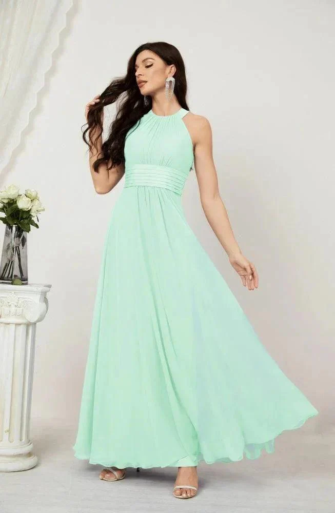 Numbersea Formal Party Gown Dress Chiffon Halter Long Sleeveless Bridesmaid Dresses 2802 - Image 85