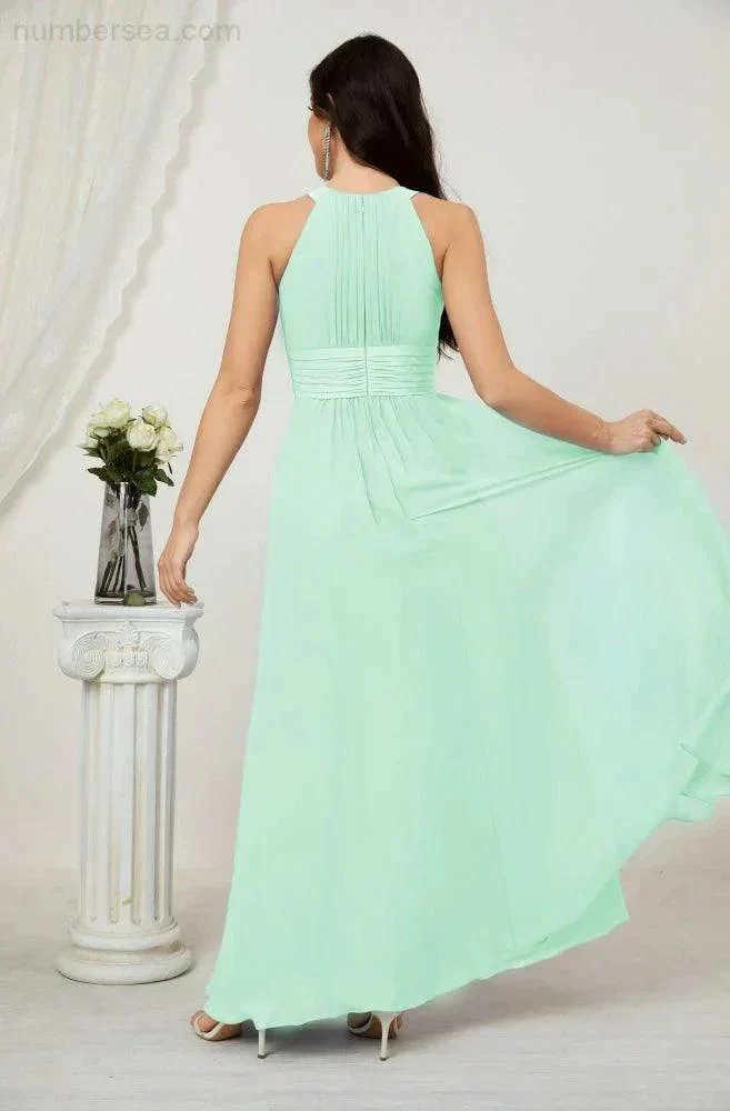 Numbersea Formal Party Gown Dress Chiffon Halter Long Sleeveless Bridesmaid Dresses 2802 - Image 86