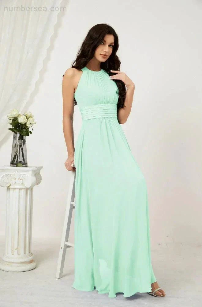 Numbersea Formal Party Gown Dress Chiffon Halter Long Sleeveless Bridesmaid Dresses 2802 - Image 87