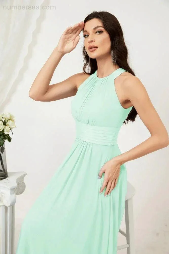 Numbersea Formal Party Gown Dress Chiffon Halter Long Sleeveless Bridesmaid Dresses 2802 - Image 88