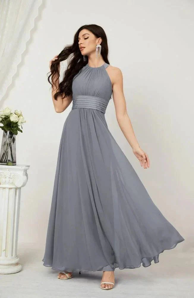 Numbersea Formal Party Gown Dress Chiffon Halter Long Sleeveless Bridesmaid Dresses 2802 - Image 9