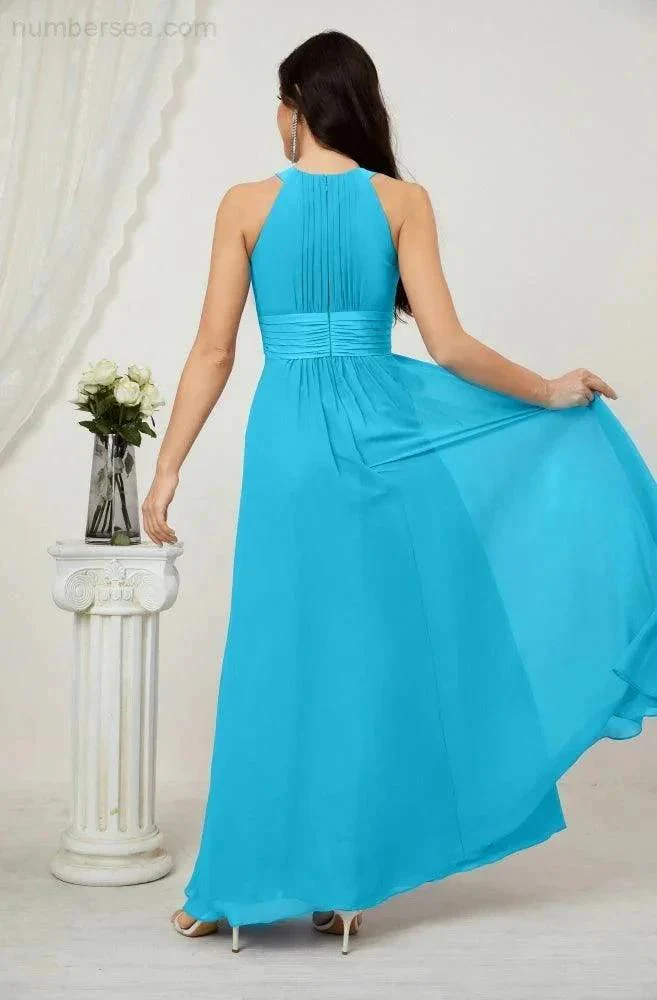 Numbersea Formal Party Gown Dress Chiffon Halter Long Sleeveless Bridesmaid Dresses 2802 - Image 90