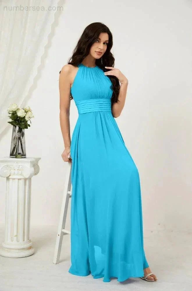 Numbersea Formal Party Gown Dress Chiffon Halter Long Sleeveless Bridesmaid Dresses 2802 - Image 91