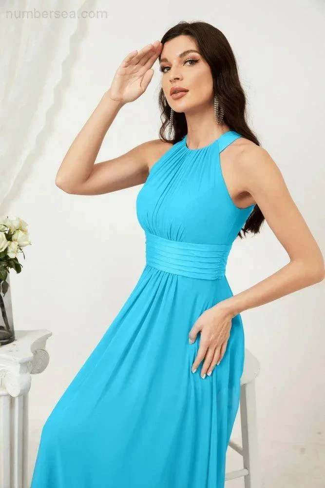 Numbersea Formal Party Gown Dress Chiffon Halter Long Sleeveless Bridesmaid Dresses 2802 - Image 92