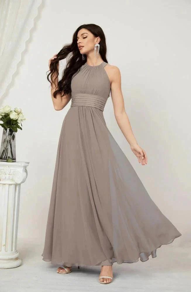 Numbersea Formal Party Gown Dress Chiffon Halter Long Sleeveless Bridesmaid Dresses 2802 - Image 93