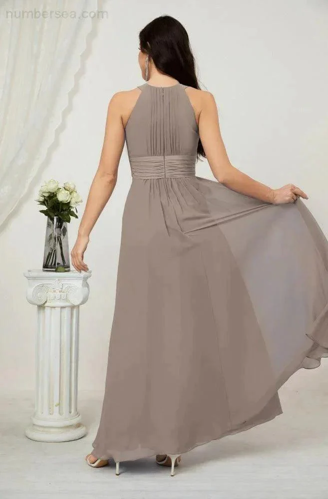 Numbersea Formal Party Gown Dress Chiffon Halter Long Sleeveless Bridesmaid Dresses 2802 - Image 94