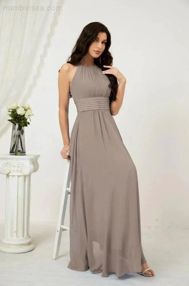 Numbersea Formal Party Gown Dress Chiffon Halter Long Sleeveless Bridesmaid Dresses 2802 - Image 95