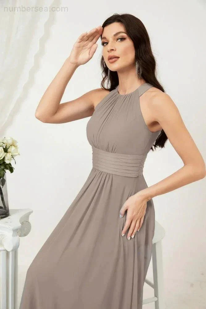 Numbersea Formal Party Gown Dress Chiffon Halter Long Sleeveless Bridesmaid Dresses 2802 - Image 96