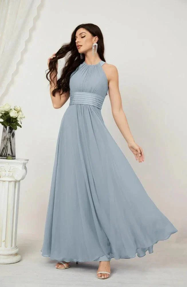 Numbersea Formal Party Gown Dress Chiffon Halter Long Sleeveless Bridesmaid Dresses 2802 - Image 97