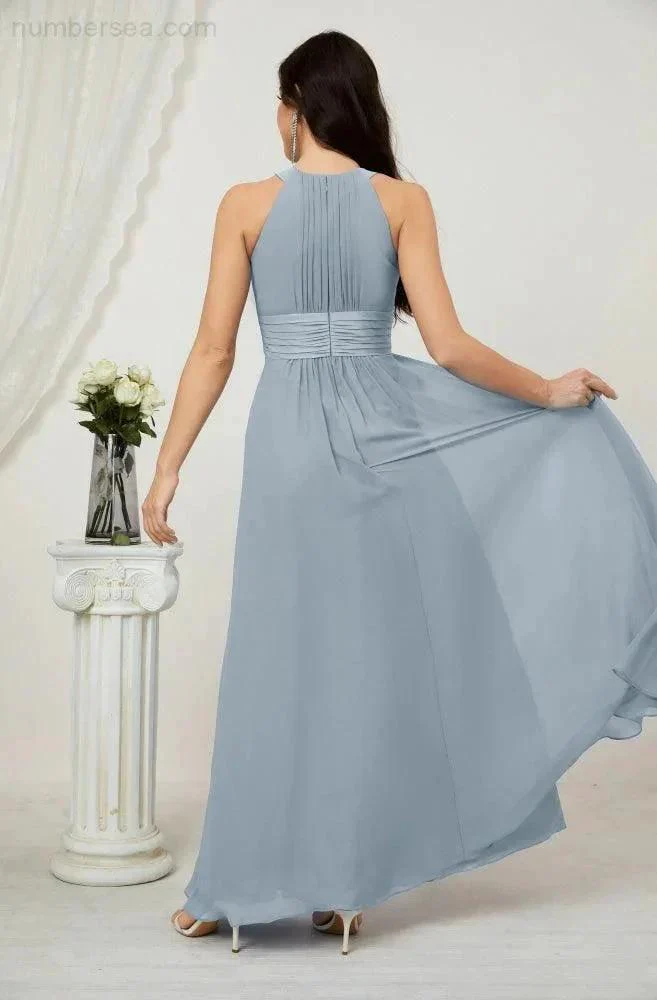 Numbersea Formal Party Gown Dress Chiffon Halter Long Sleeveless Bridesmaid Dresses 2802 - Image 98
