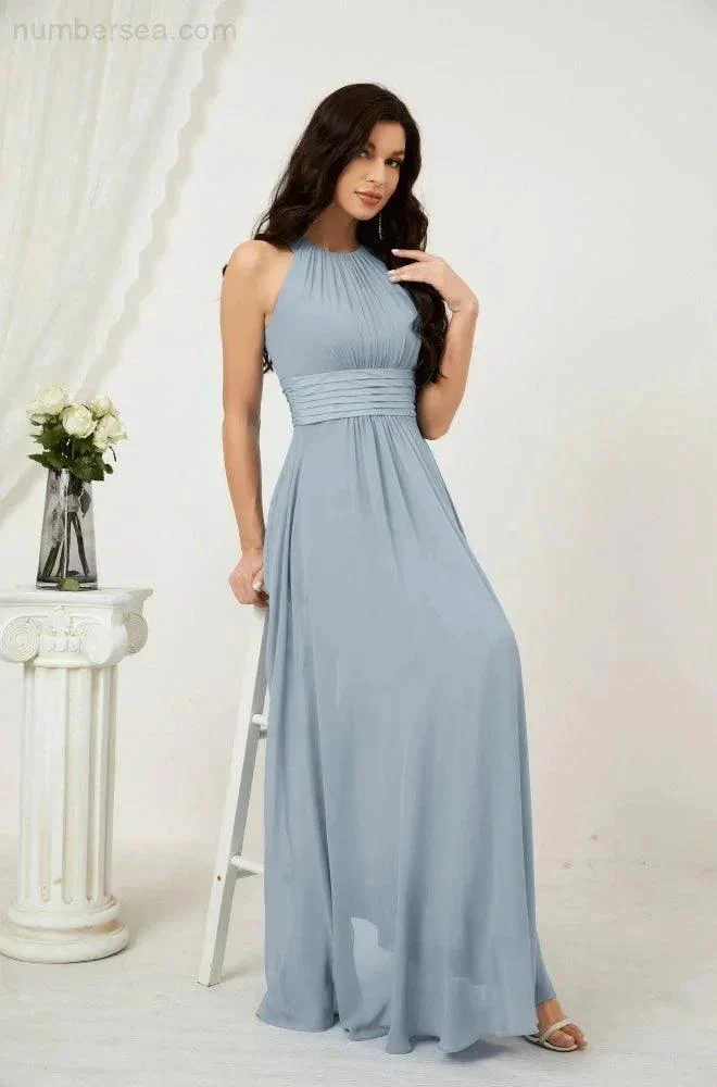 Numbersea Formal Party Gown Dress Chiffon Halter Long Sleeveless Bridesmaid Dresses 2802 - Image 99