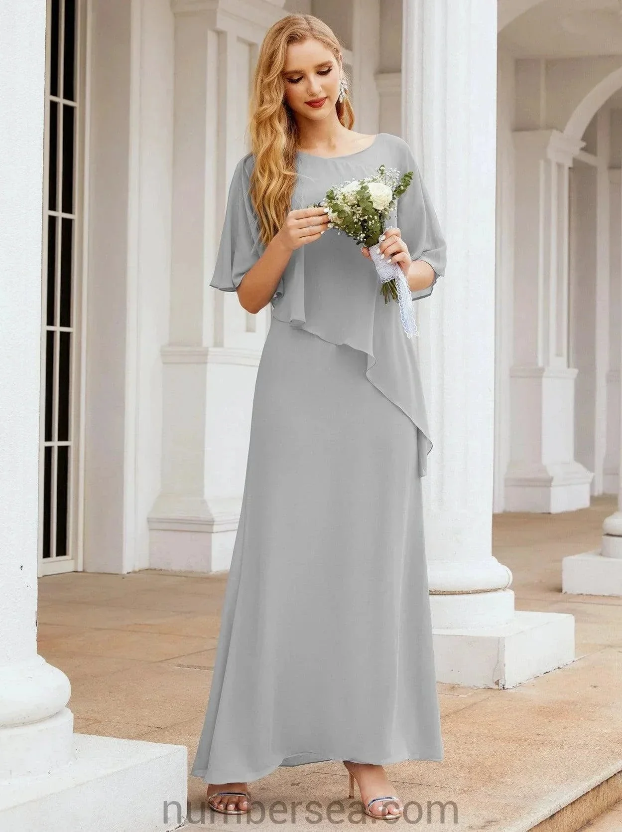 Sunnderly Formal Party Gown Dress Long Mother of The Bride Dresses with Ruffle Cape SY28026 - Image 100