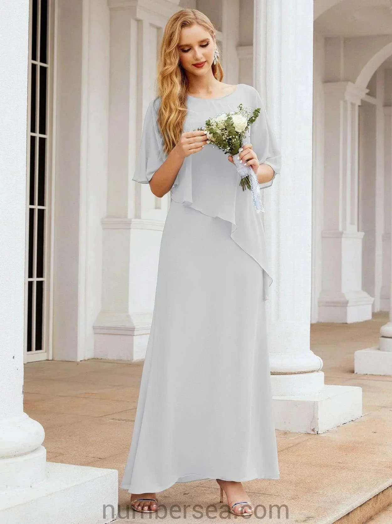 Sunnderly Formal Party Gown Dress Long Mother of The Bride Dresses with Ruffle Cape SY28026 - Image 108