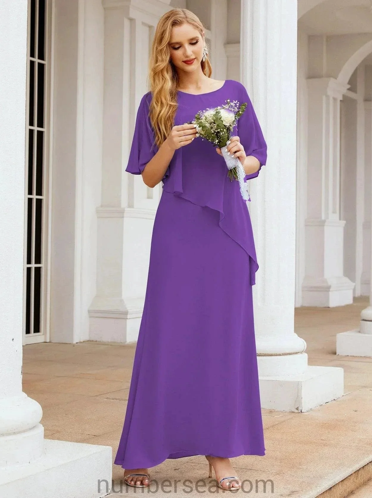 Sunnderly Formal Party Gown Dress Long Mother of The Bride Dresses with Ruffle Cape SY28026 - Image 112