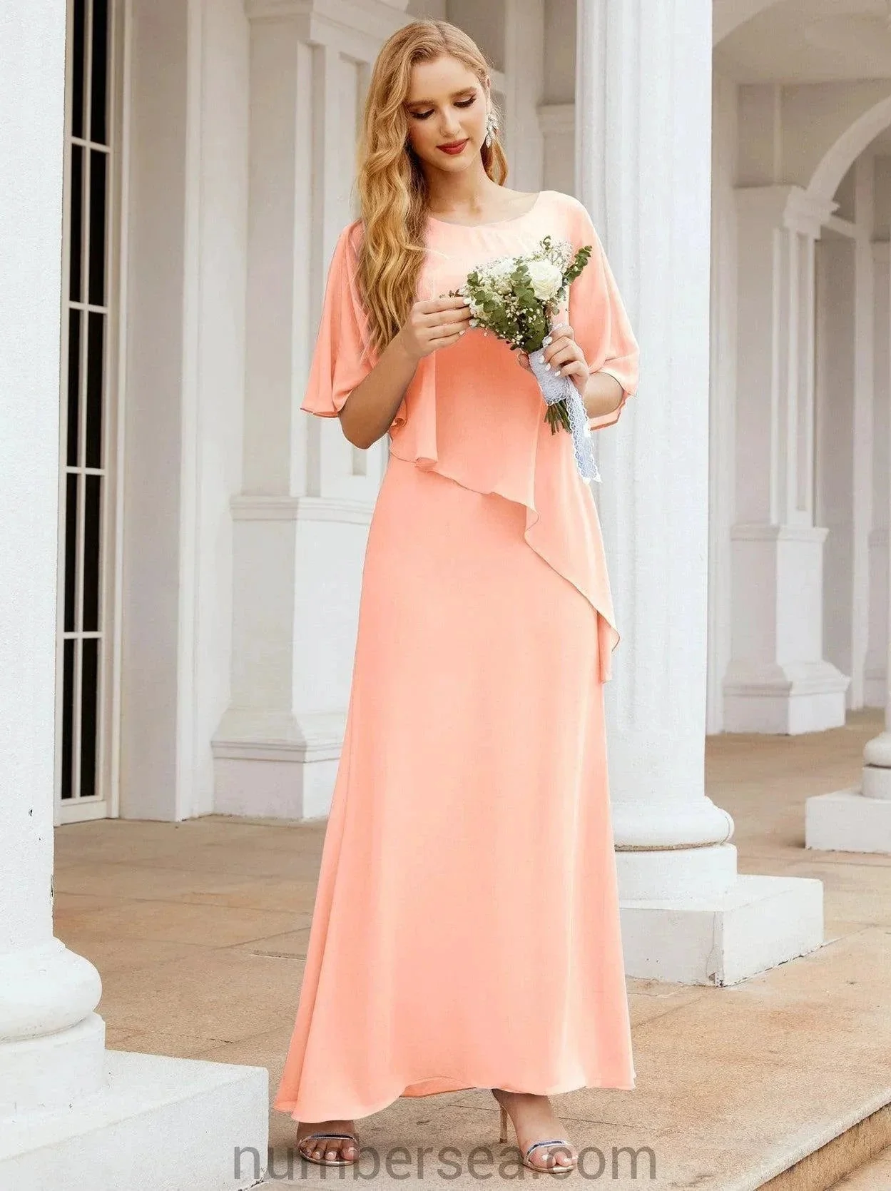 Sunnderly Formal Party Gown Dress Long Mother of The Bride Dresses with Ruffle Cape SY28026 - Image 116