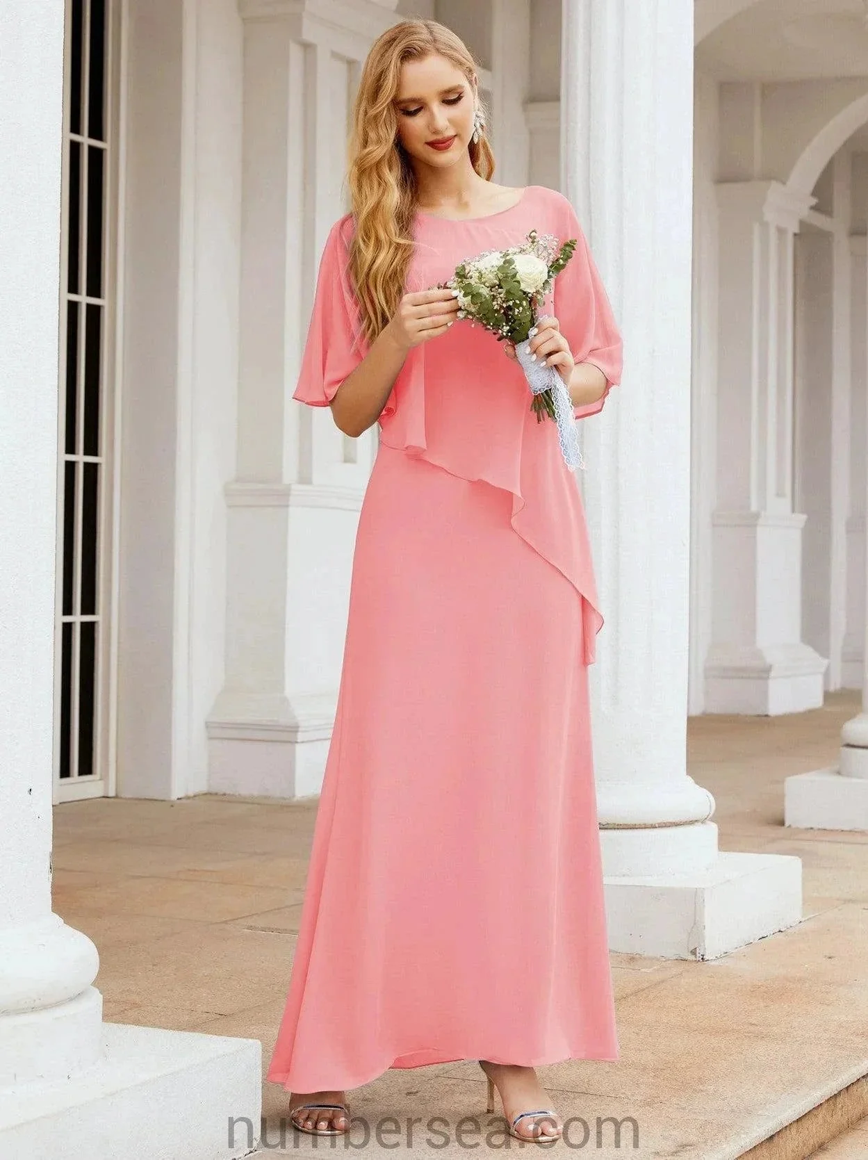 Sunnderly Formal Party Gown Dress Long Mother of The Bride Dresses with Ruffle Cape SY28026 - Image 120