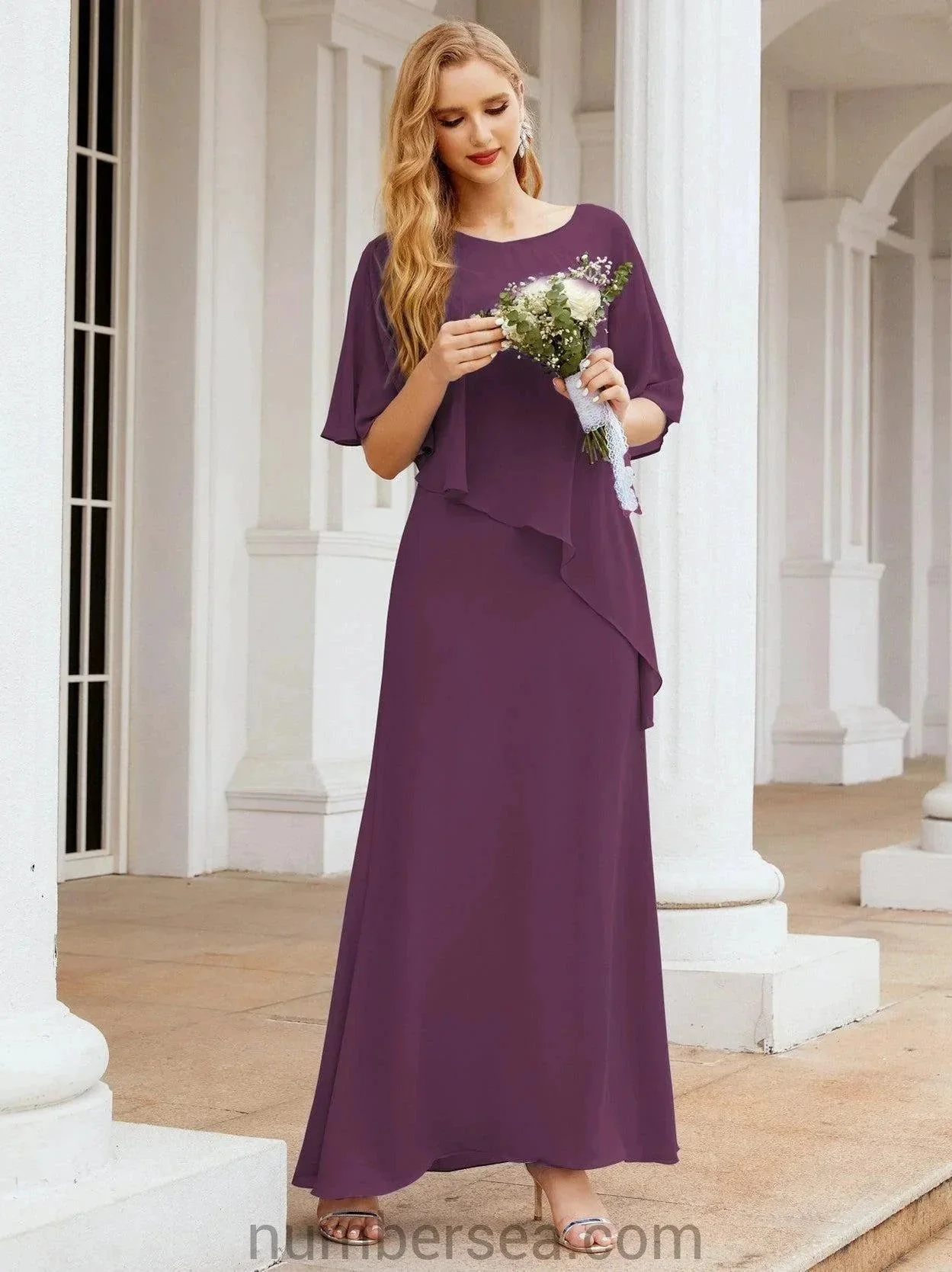 Sunnderly Formal Party Gown Dress Long Mother of The Bride Dresses with Ruffle Cape SY28026 - Image 124