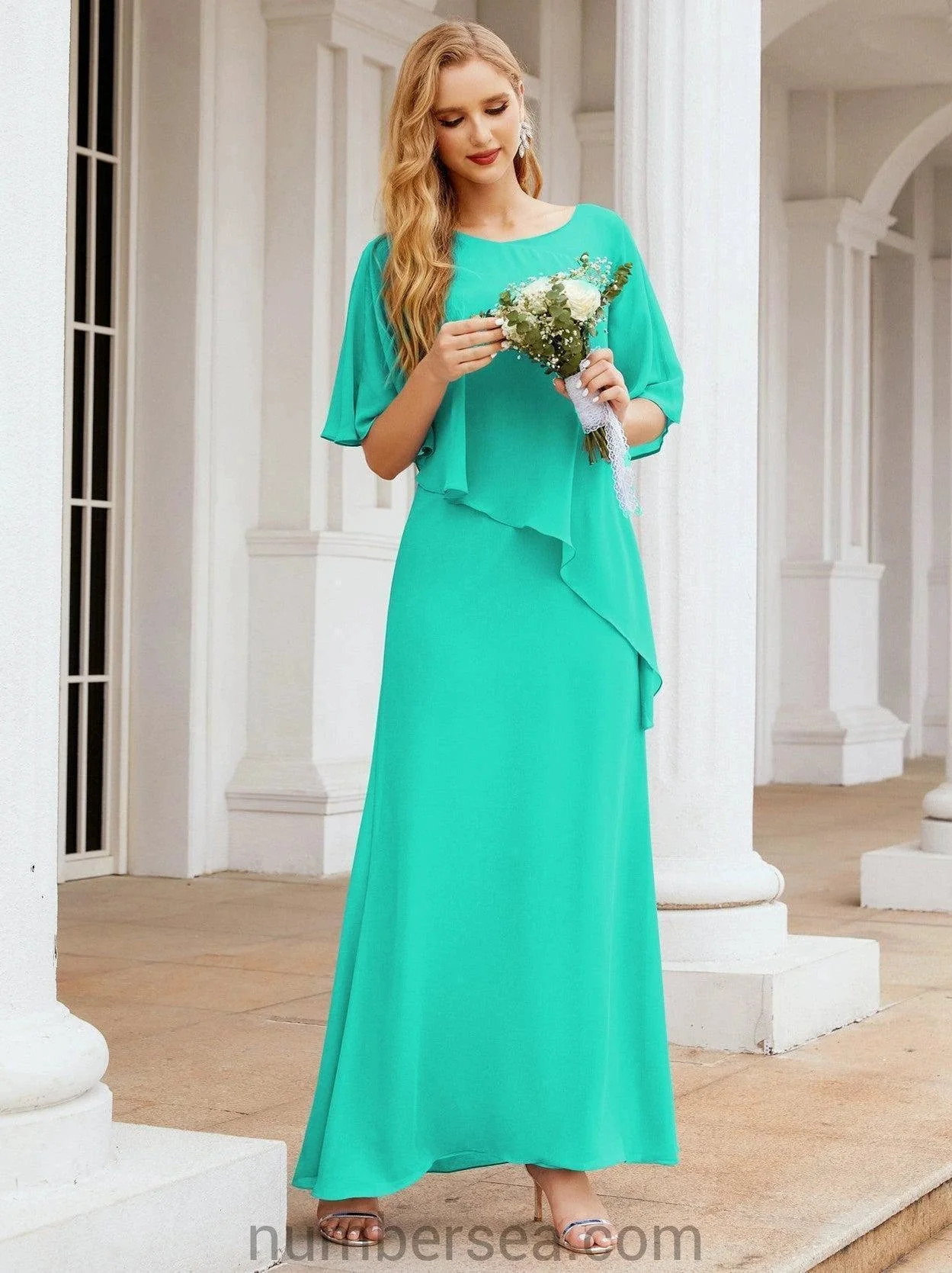 Sunnderly Formal Party Gown Dress Long Mother of The Bride Dresses with Ruffle Cape SY28026 - Image 128