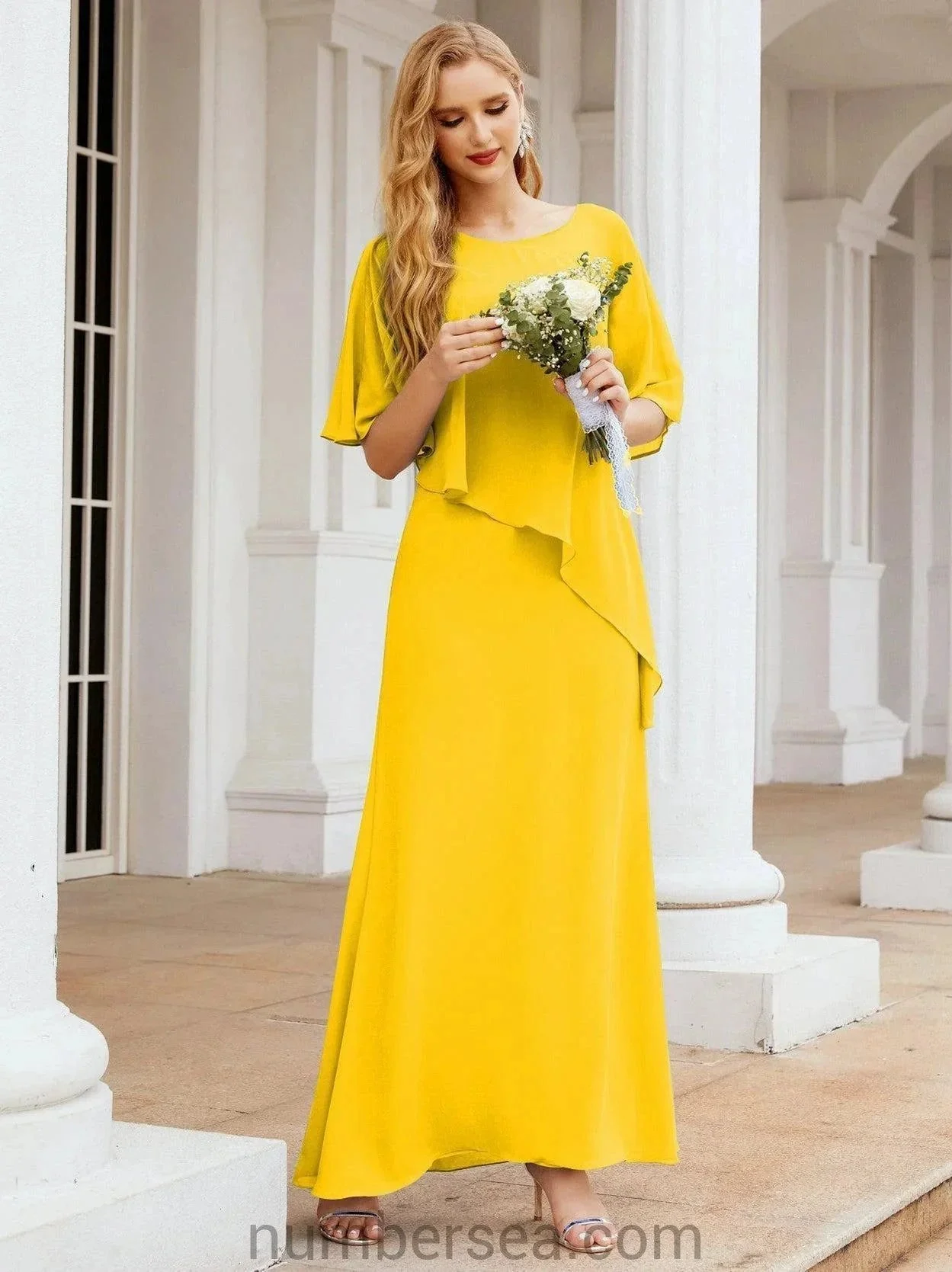 Sunnderly Formal Party Gown Dress Long Mother of The Bride Dresses with Ruffle Cape SY28026 - Image 132