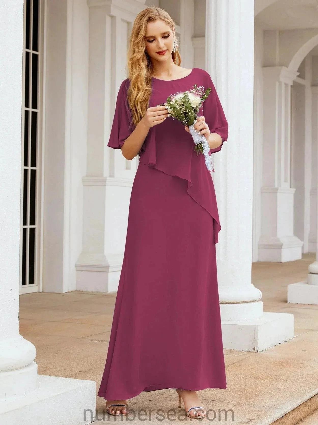 Sunnderly Formal Party Gown Dress Long Mother of The Bride Dresses with Ruffle Cape SY28026 - Image 136