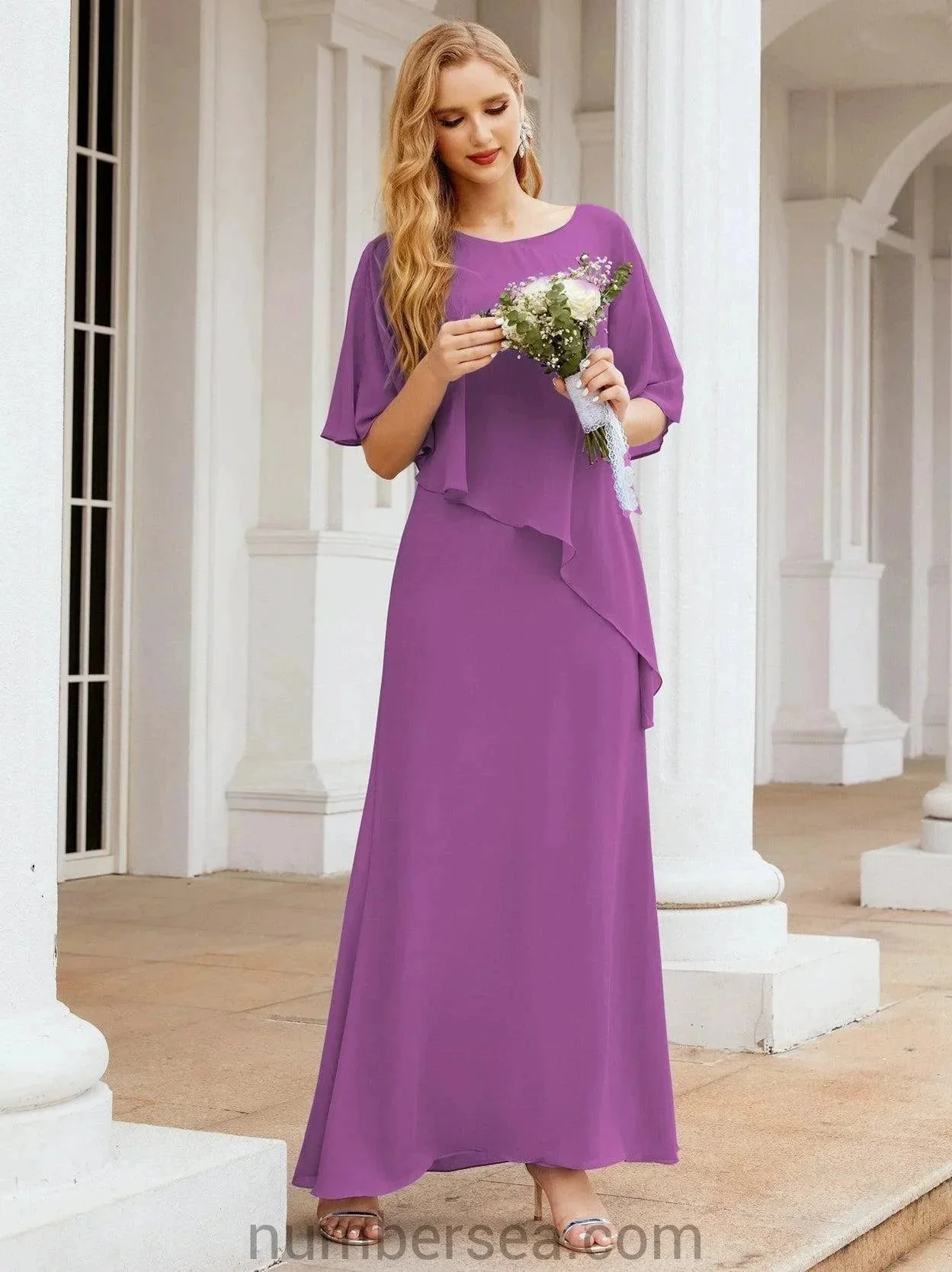 Sunnderly Formal Party Gown Dress Long Mother of The Bride Dresses with Ruffle Cape SY28026 - Image 144