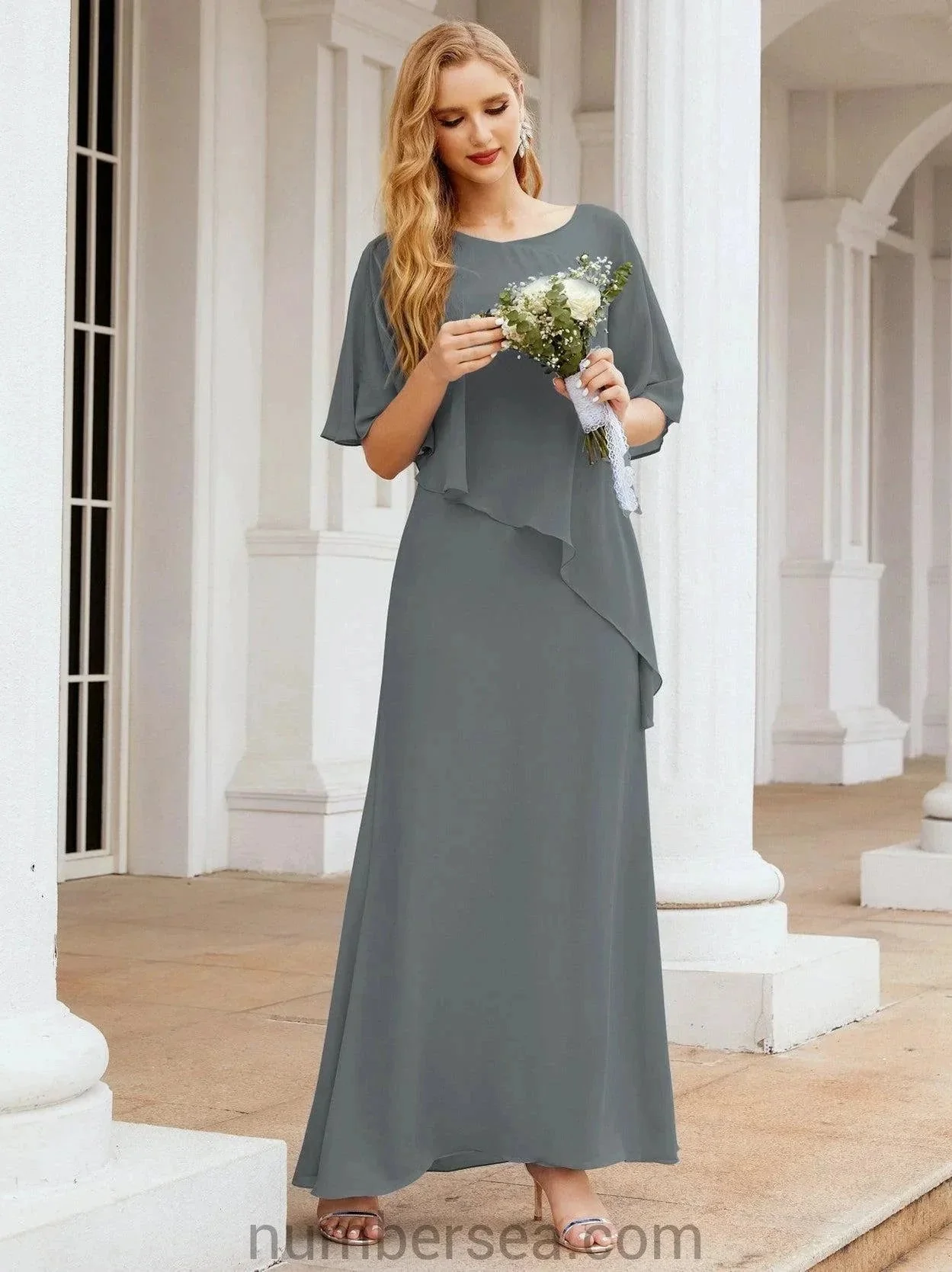 Sunnderly Formal Party Gown Dress Long Mother of The Bride Dresses with Ruffle Cape SY28026 - Image 152