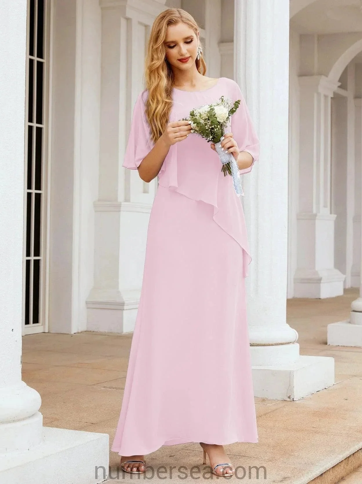 Sunnderly Formal Party Gown Dress Long Mother of The Bride Dresses with Ruffle Cape SY28026 - Image 156