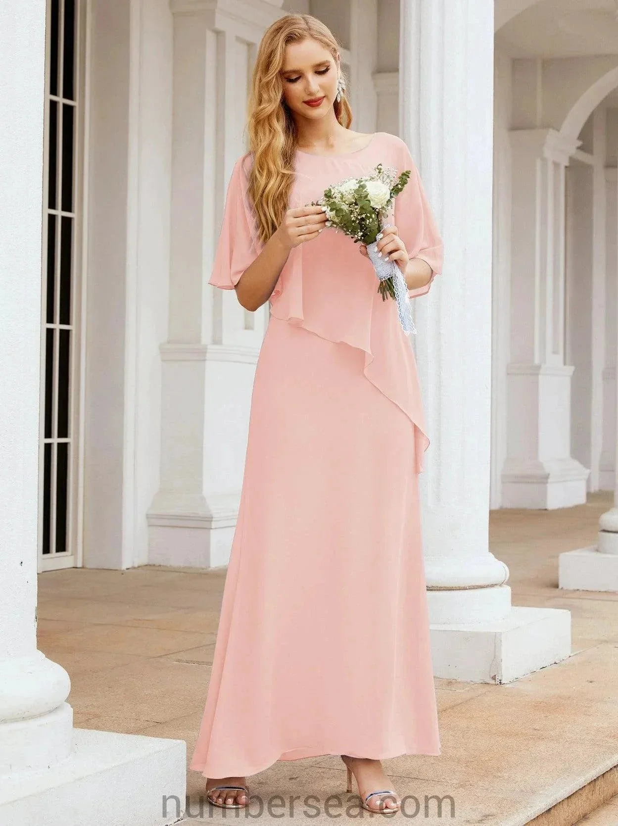 Sunnderly Formal Party Gown Dress Long Mother of The Bride Dresses with Ruffle Cape SY28026 - Image 160