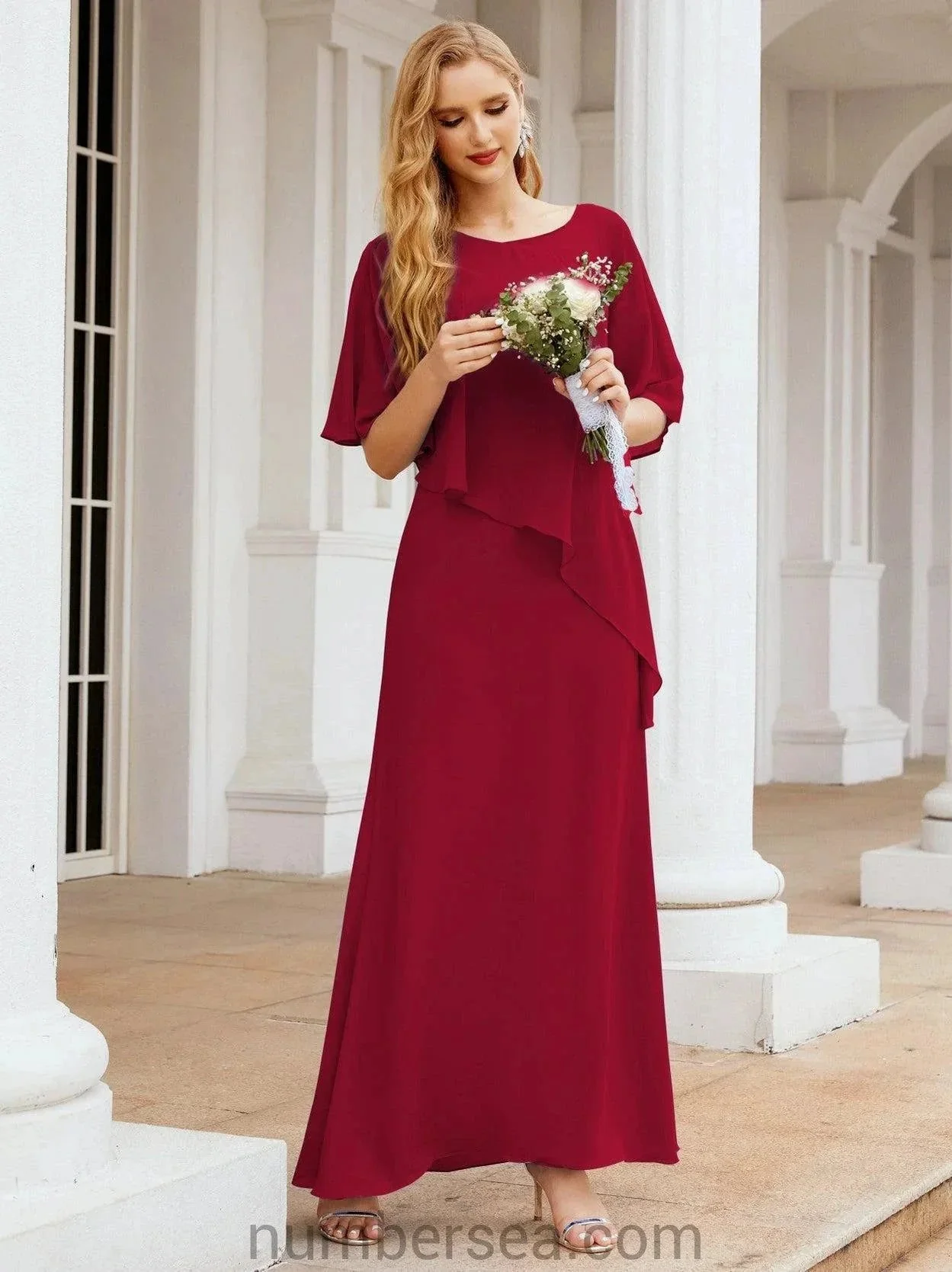 Sunnderly Formal Party Gown Dress Long Mother of The Bride Dresses with Ruffle Cape SY28026 - Image 164