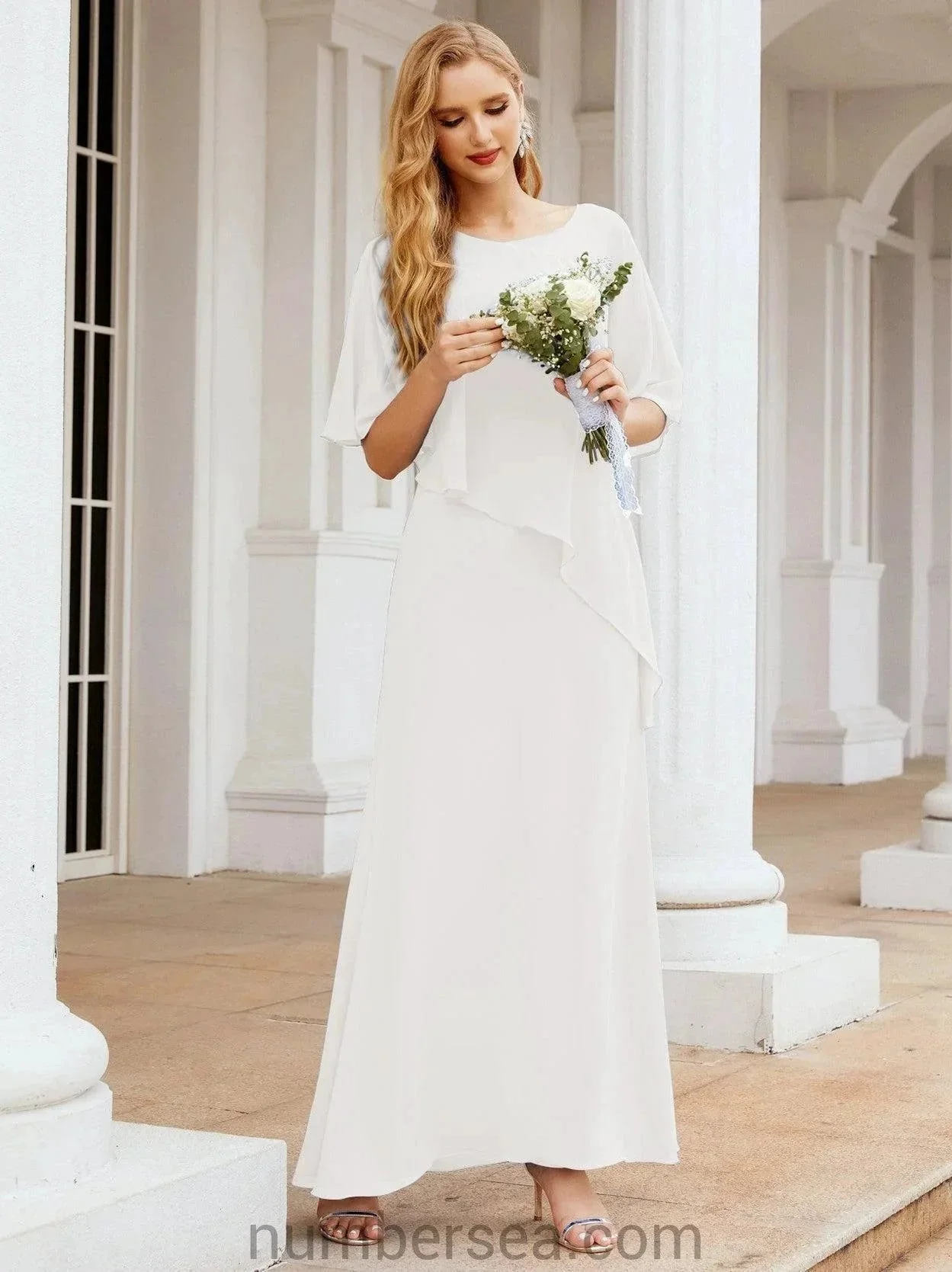Sunnderly Formal Party Gown Dress Long Mother of The Bride Dresses with Ruffle Cape SY28026 - Image 168