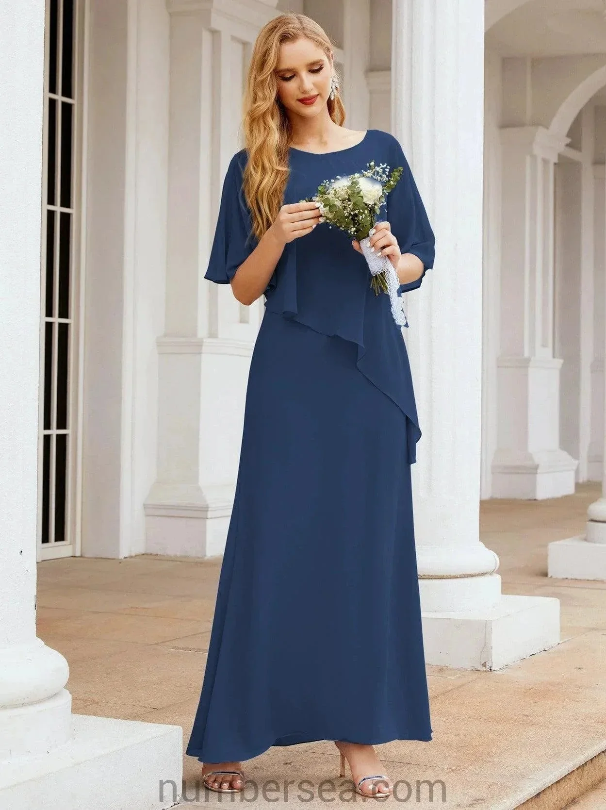 Sunnderly Formal Party Gown Dress Long Mother of The Bride Dresses with Ruffle Cape SY28026 - Image 52