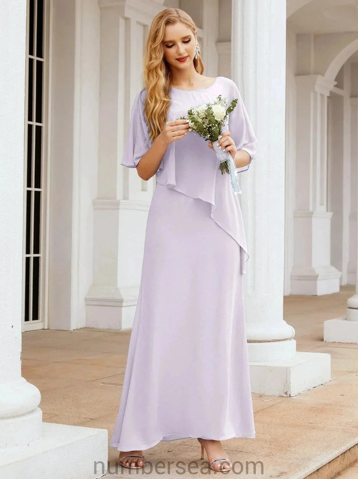 Sunnderly Formal Party Gown Dress Long Mother of The Bride Dresses with Ruffle Cape SY28026 - Image 56