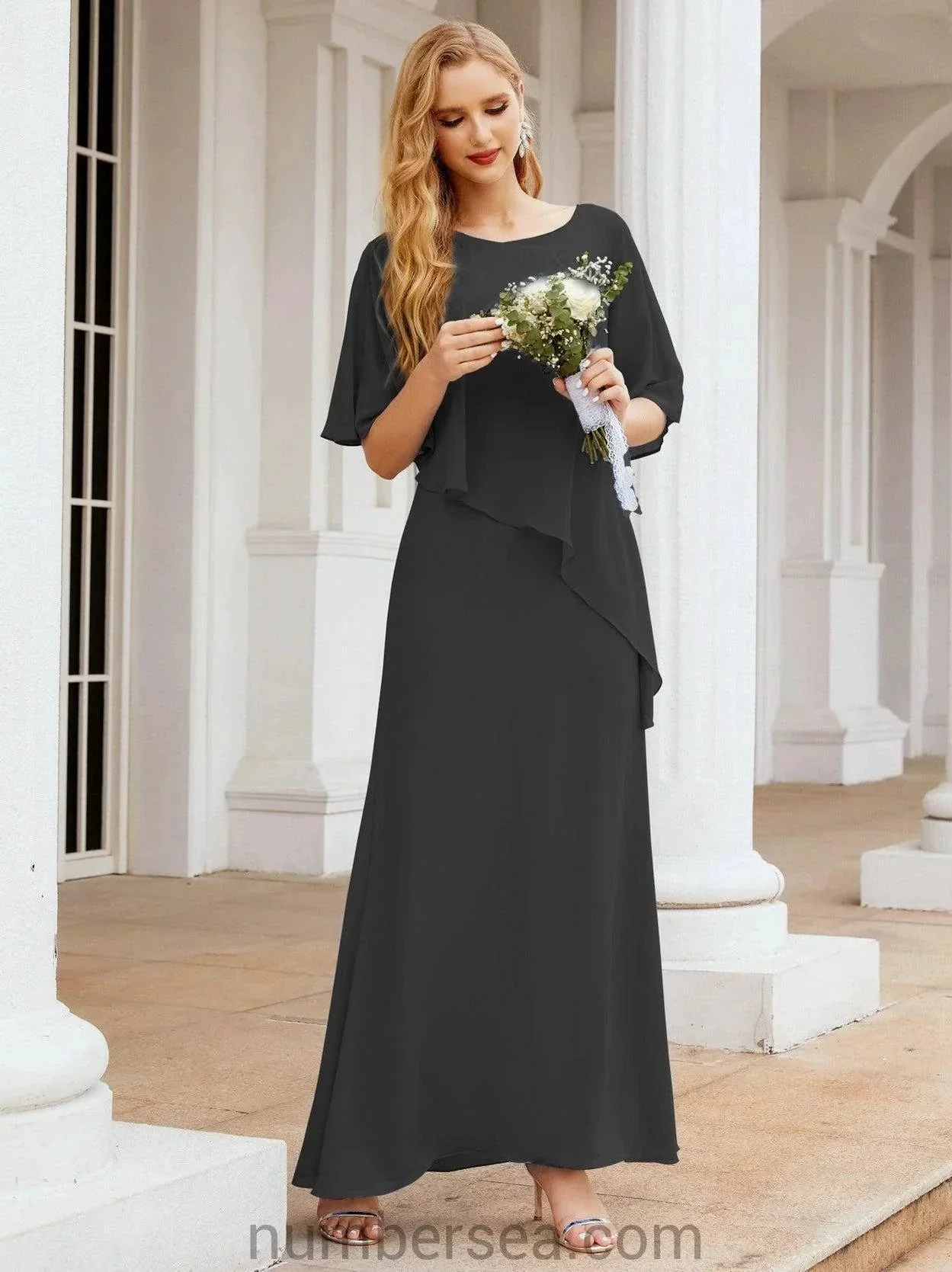 Sunnderly Formal Party Gown Dress Long Mother of The Bride Dresses with Ruffle Cape SY28026 - Image 60