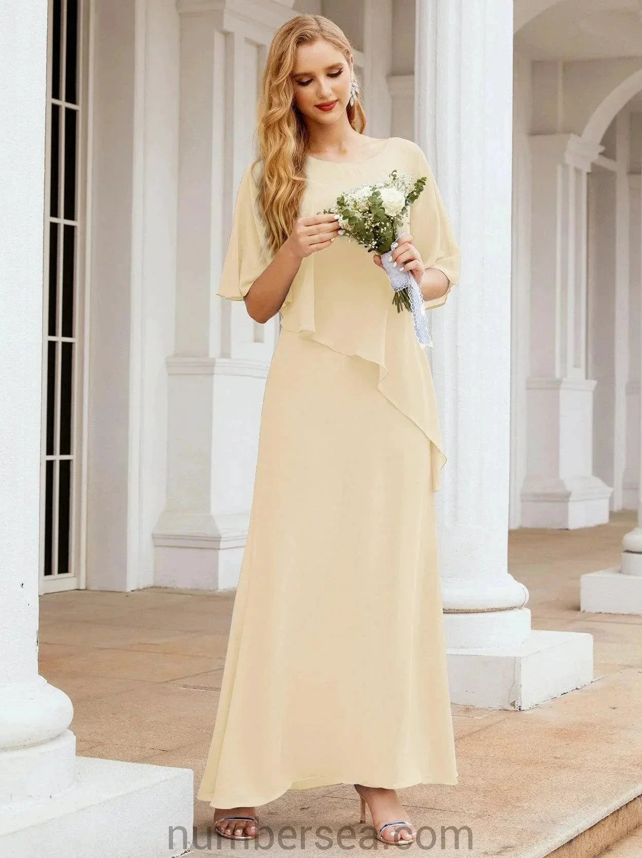 Sunnderly Formal Party Gown Dress Long Mother of The Bride Dresses with Ruffle Cape SY28026 - Image 64