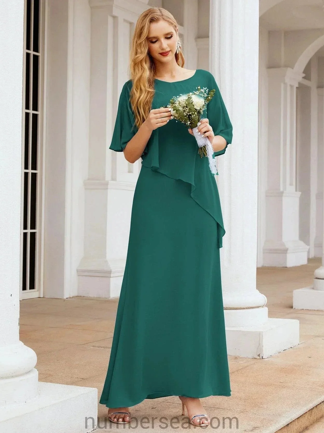 Sunnderly Formal Party Gown Dress Long Mother of The Bride Dresses with Ruffle Cape SY28026 - Image 68