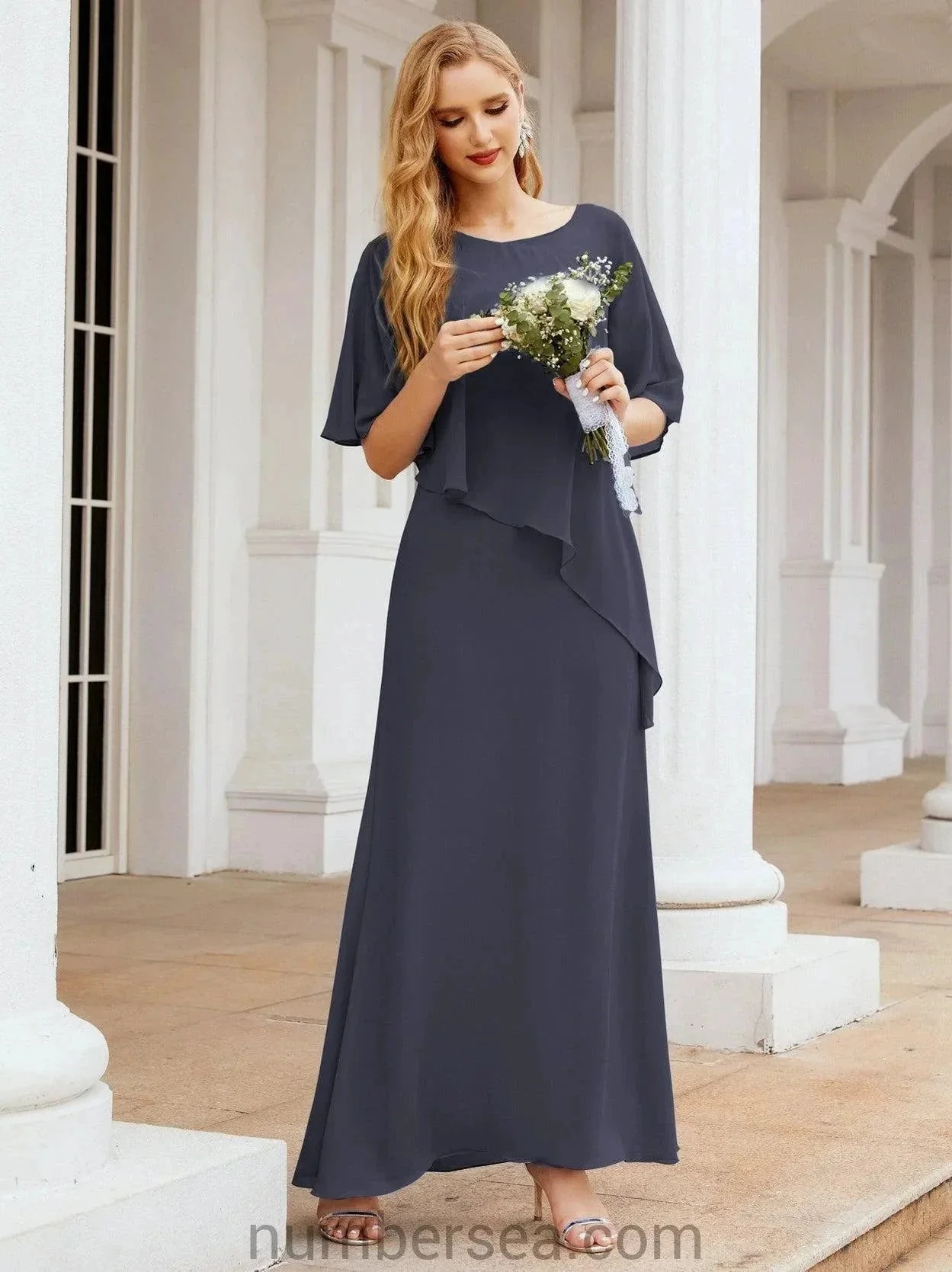 Sunnderly Formal Party Gown Dress Long Mother of The Bride Dresses with Ruffle Cape SY28026 - Image 72