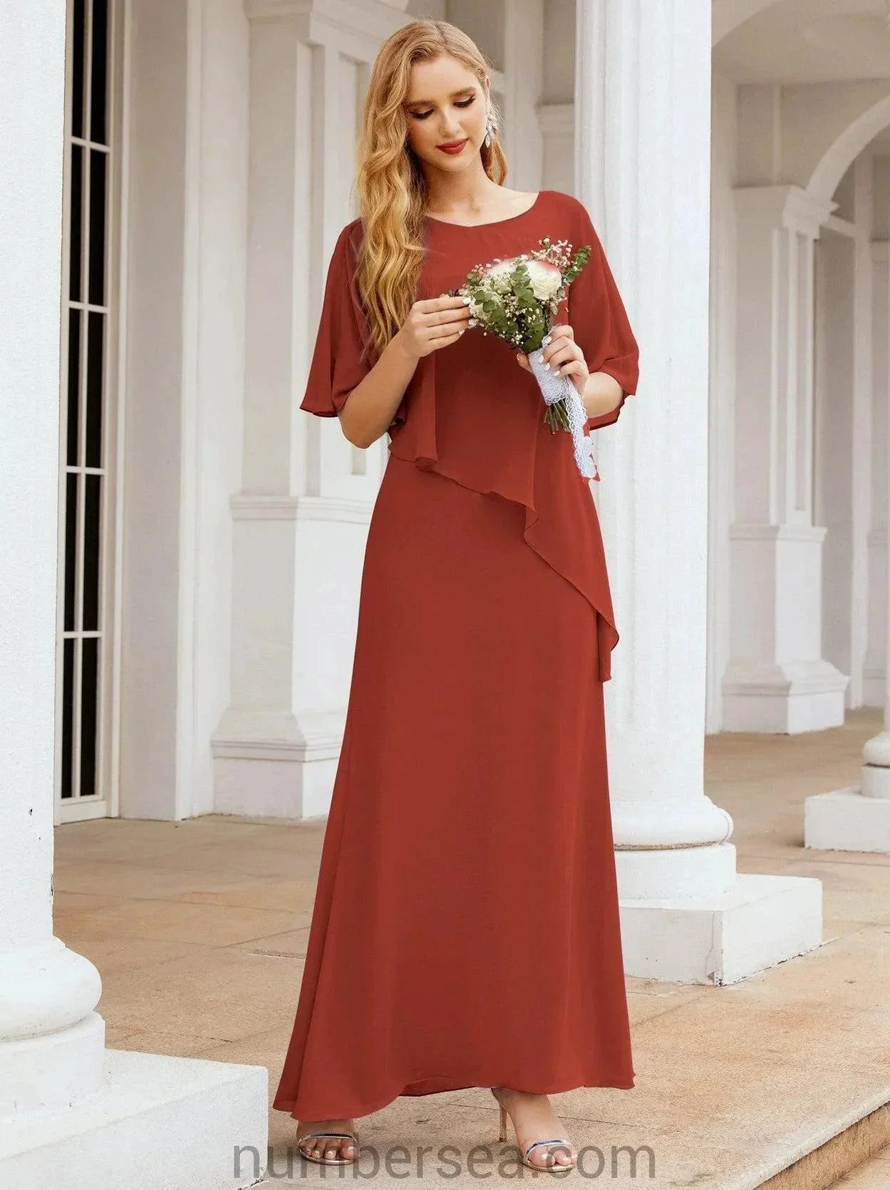 Sunnderly Formal Party Gown Dress Long Mother of The Bride Dresses with Ruffle Cape SY28026 - Image 76