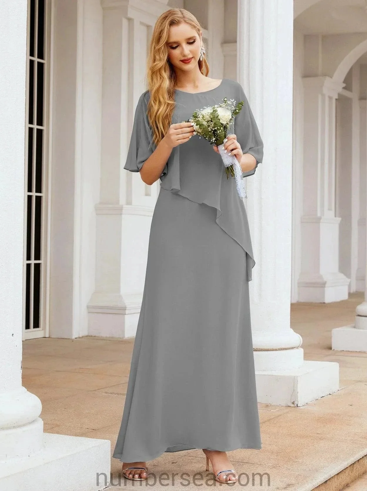 Sunnderly Formal Party Gown Dress Long Mother of The Bride Dresses with Ruffle Cape SY28026 - Image 80