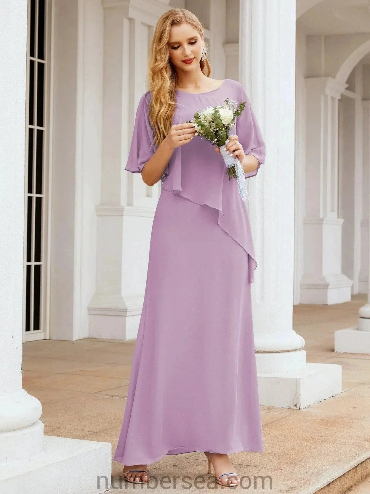 Sunnderly Formal Party Gown Dress Long Mother of The Bride Dresses with Ruffle Cape SY28026 - Image 84