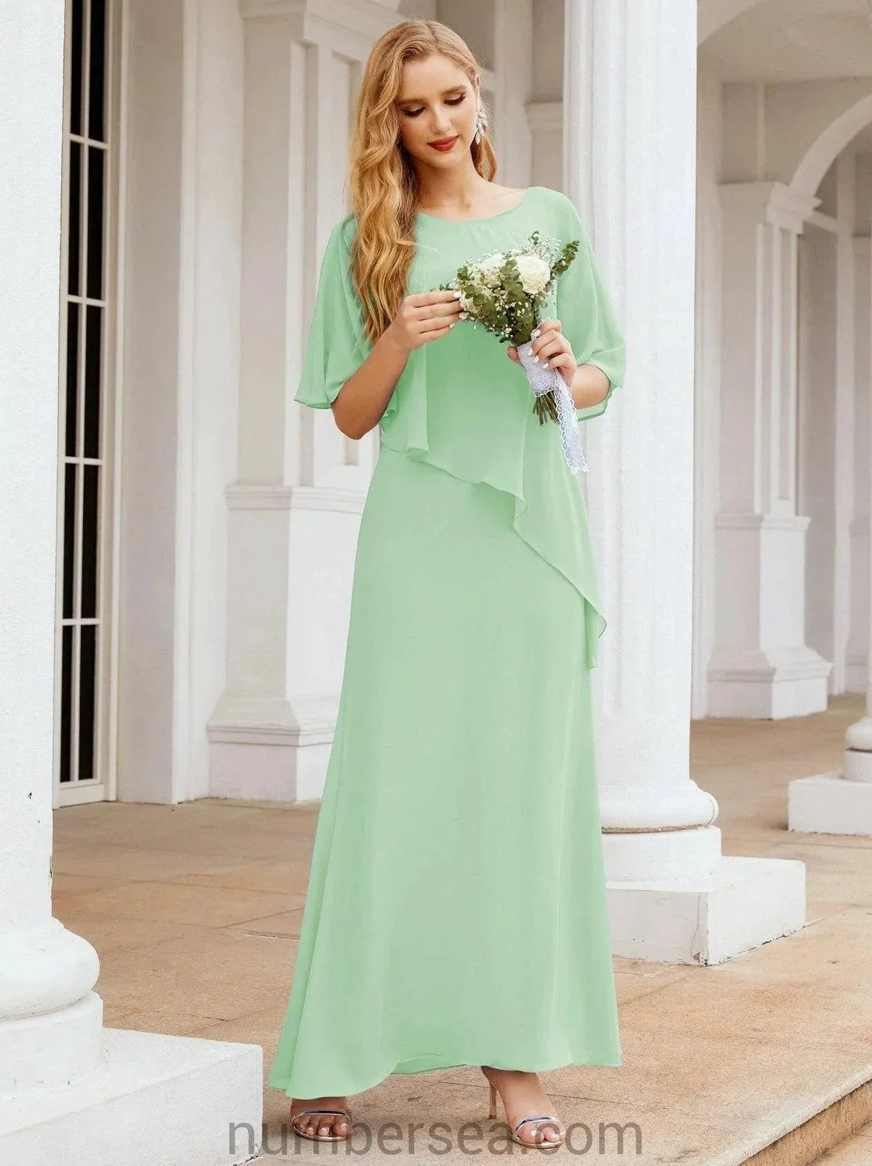 Sunnderly Formal Party Gown Dress Long Mother of The Bride Dresses with Ruffle Cape SY28026 - Image 88