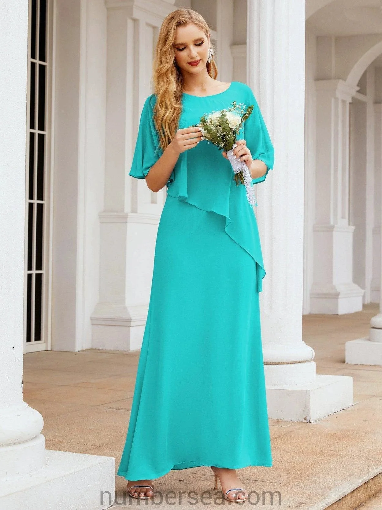 Sunnderly Formal Party Gown Dress Long Mother of The Bride Dresses with Ruffle Cape SY28026 - Image 92