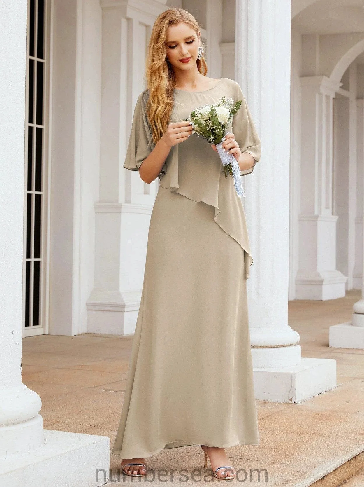 Sunnderly Formal Party Gown Dress Long Mother of The Bride Dresses with Ruffle Cape SY28026 - Image 96