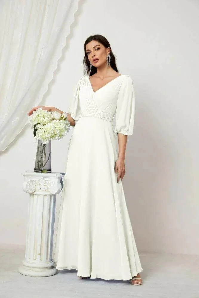 Numbersea  Formal Prom Gown Women V-Neck Chiffon Bridesmaid Dresses Long Bishop Sleeve Party Dress 2807 - Image 101