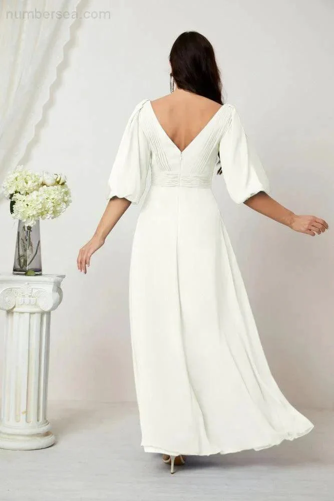 Numbersea  Formal Prom Gown Women V-Neck Chiffon Bridesmaid Dresses Long Bishop Sleeve Party Dress 2807 - Image 102