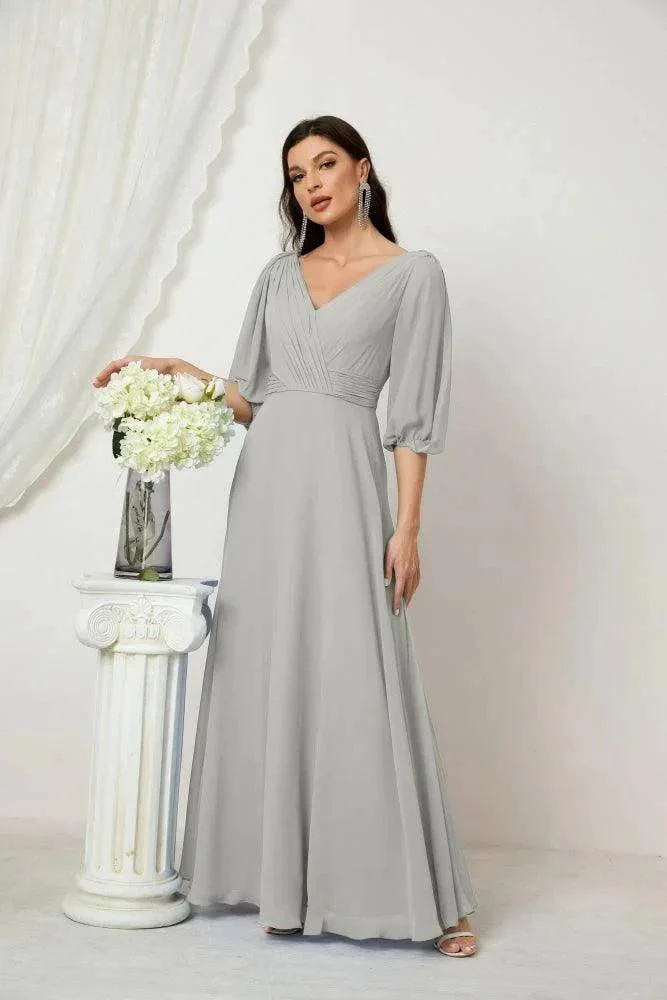 Numbersea  Formal Prom Gown Women V-Neck Chiffon Bridesmaid Dresses Long Bishop Sleeve Party Dress 2807 - Image 105