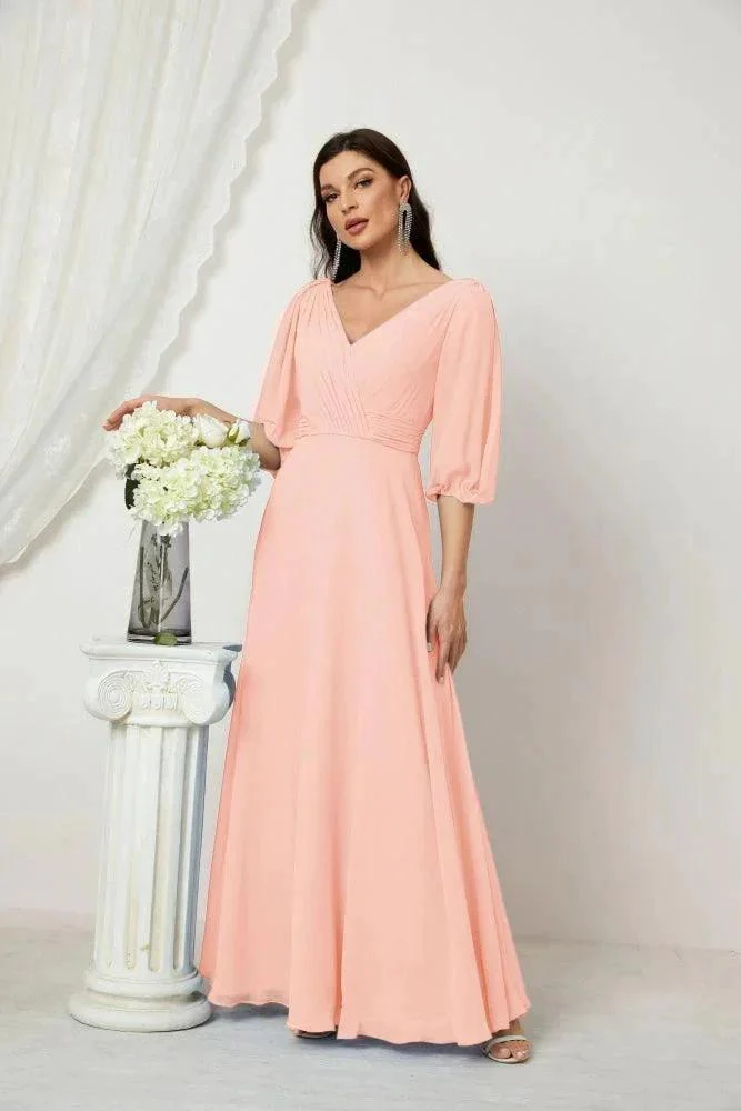 Numbersea  Formal Prom Gown Women V-Neck Chiffon Bridesmaid Dresses Long Bishop Sleeve Party Dress 2807 - Image 113