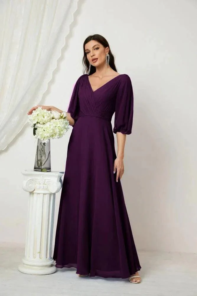 Numbersea  Formal Prom Gown Women V-Neck Chiffon Bridesmaid Dresses Long Bishop Sleeve Party Dress 2807 - Image 121