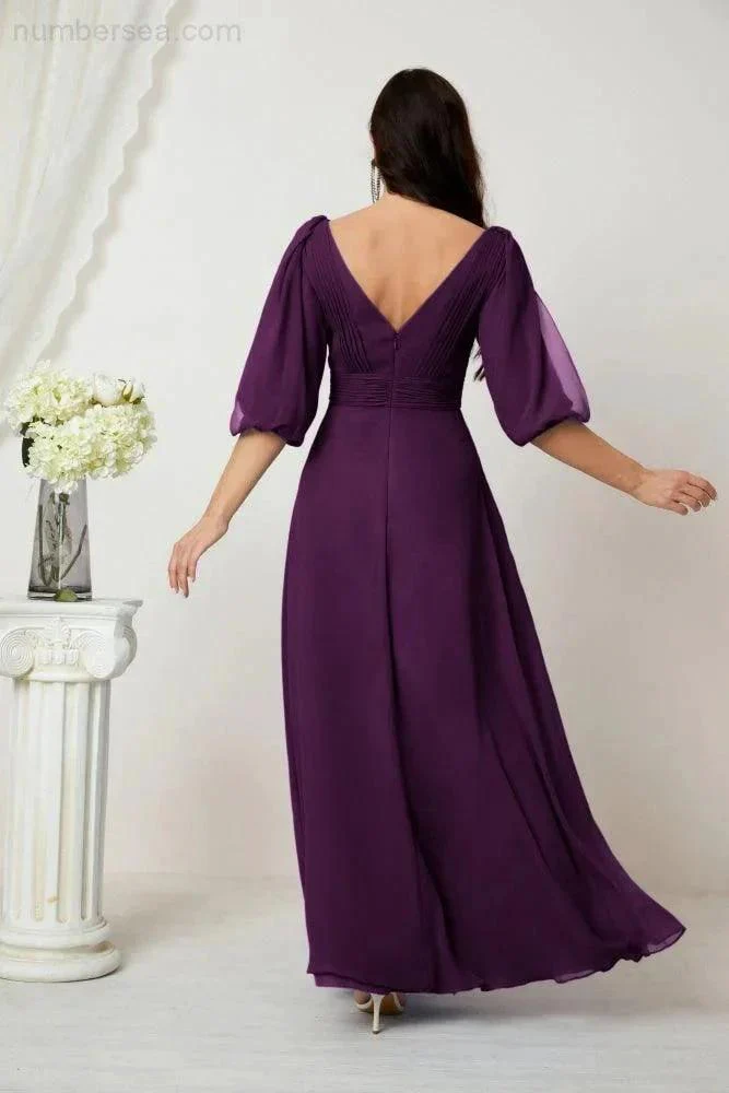 Numbersea  Formal Prom Gown Women V-Neck Chiffon Bridesmaid Dresses Long Bishop Sleeve Party Dress 2807 - Image 122