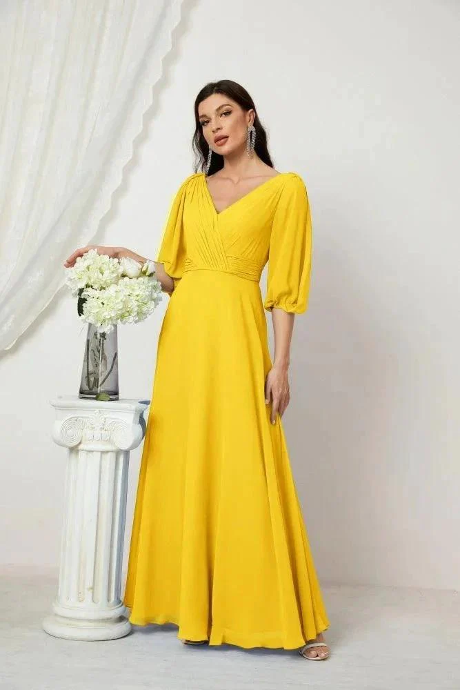 Numbersea  Formal Prom Gown Women V-Neck Chiffon Bridesmaid Dresses Long Bishop Sleeve Party Dress 2807 - Image 129