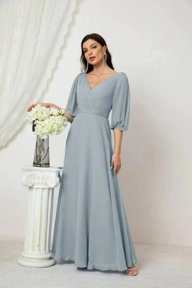 Numbersea  Formal Prom Gown Women V-Neck Chiffon Bridesmaid Dresses Long Bishop Sleeve Party Dress 2807 - Image 13